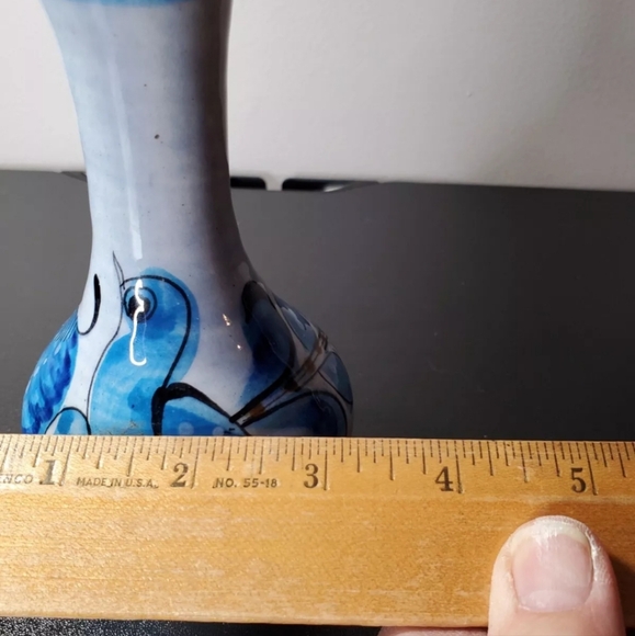 Vintage Tonala Gray and Blue Vase Bird Design Ruffled Rim 6.5 in Tall - Picture 8 of 9